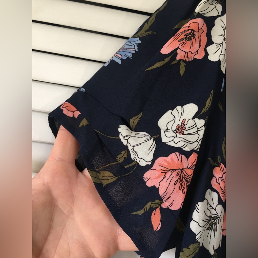 Navy floral print semi sheer blouse - Picture 8 of 9